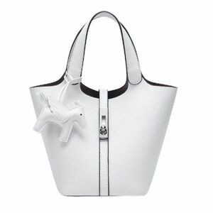 White Vegan Leather Top Handle Bucket Bag | Chic Luxe Look Tote